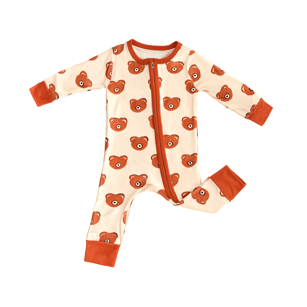Bamboo Zipper Footie - Fuzzy Bear